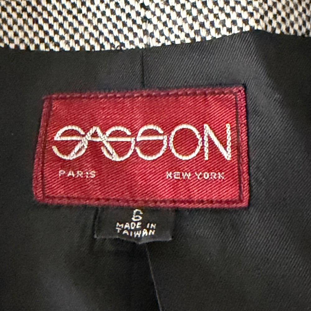 Sasson‎ VTG Cropped Contrast Trim Blazer Jacket Black White Tuxedo Chic 6 - Picture 12 of 13